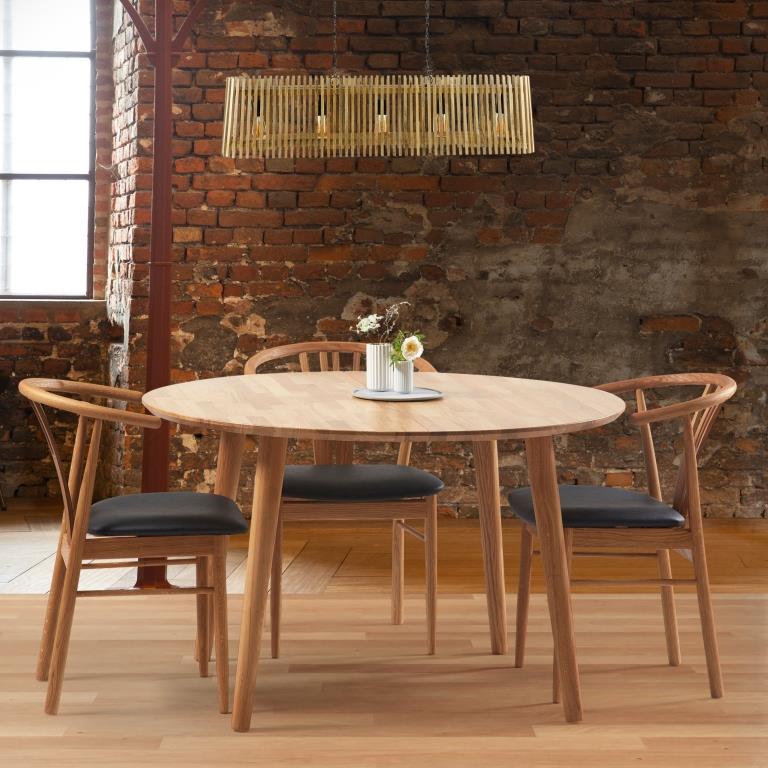 Produktbillede af DT 100 Rundt spisebord ø 120 cm. med 2 tillægsplader i massiv eg Hvid olieret på tilbud i høj kvalitet