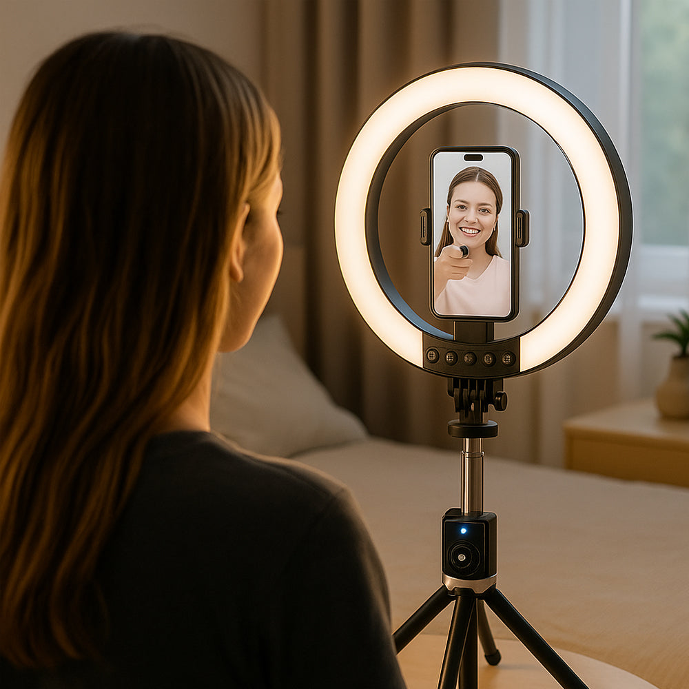 Produktbillede af Ring Light med remote & stativ 3 farvetemperaturer P220-Q på tilbud