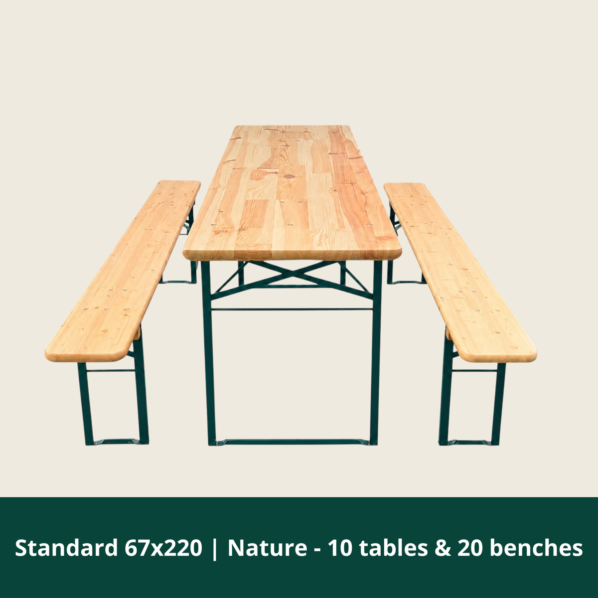 Standard bordbænkesæt 67 x 220 i natur, pakke med 10 borde og 20 bænke