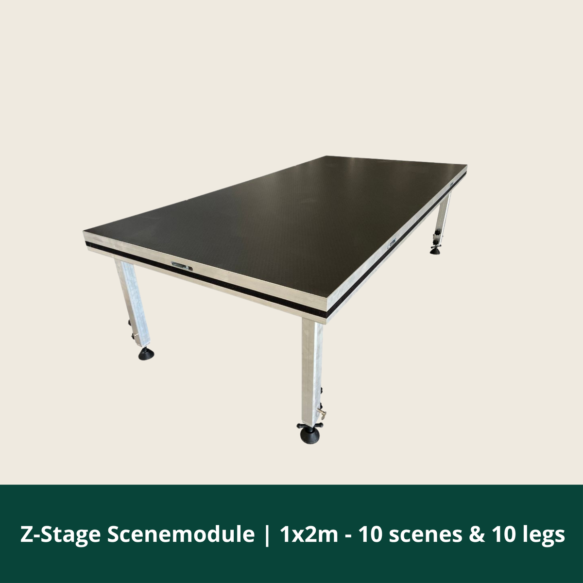 Z-Stage scenemodul 1 x 2 m, pakke med 10 scener og 10 sæt justerbare ben