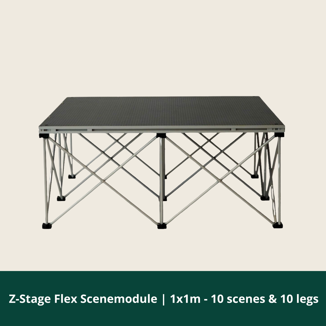 Z-Stage Flex scenemodul 1 x 1 m, pakke med 10 scener og 10 bensæt