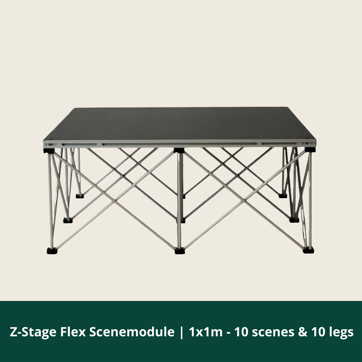 Z-Stage Flex scenemodul 1 x 1 m, pakke med 10 scener og 10 bensæt