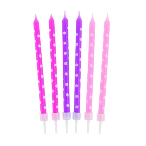 Produktbillede af Fødselsdagslys Polka Dots Pink/lilla 24 Stk. på tilbud i brug