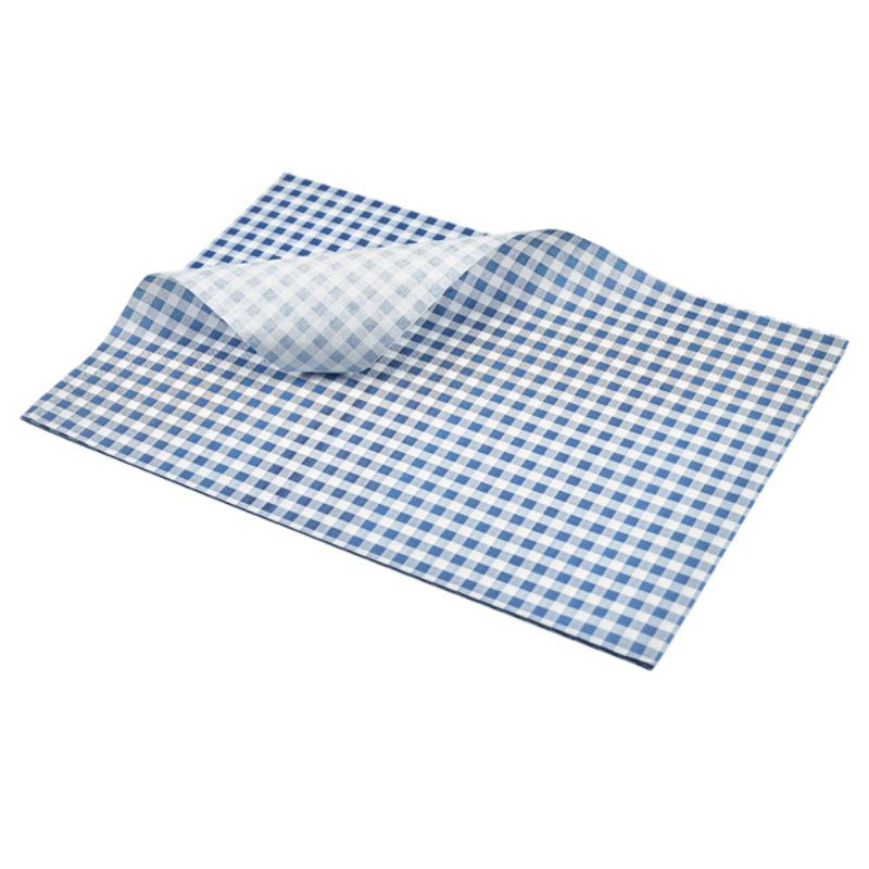 Produktbillede af Fedttæt Papir Ternet Blå 35 x 25cm 1000 Stk. på tilbud i brug