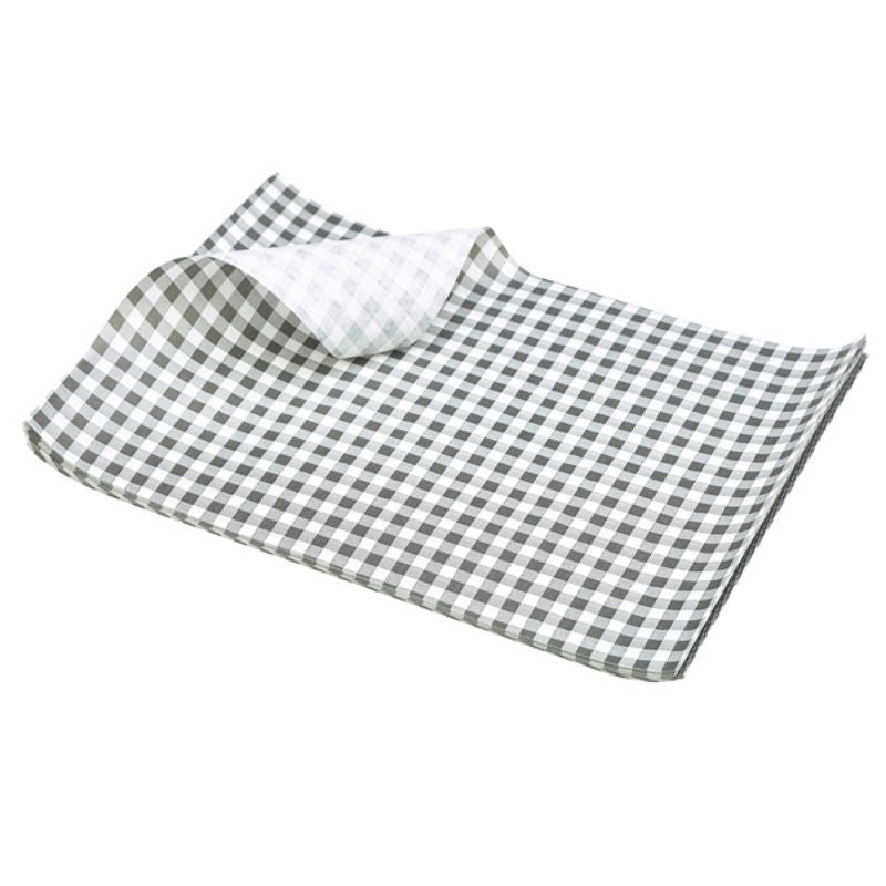 Produktbillede af Fedttæt Papir Ternet Sort 35 x 25cm 1000 Stk. på tilbud i brug