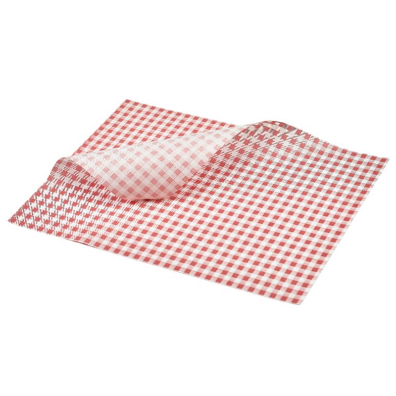 Produktbillede af Fedttæt Papir Ternet Rød 35 x 25cm 1000 Stk. på tilbud i brug