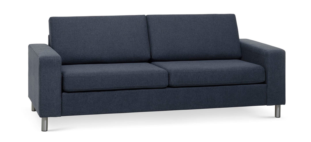 Pan 2,5 pers. sofa blå polyester stof og børstet aluminium
