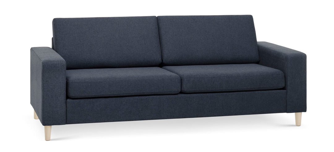 Pan 2,5 pers. sofa blå polyester stof og natur træ
