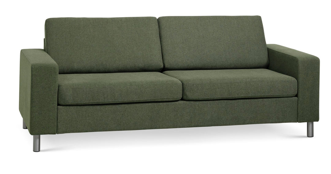 Pan 2,5 pers. sofa vinter mosgrøn polyester stof og børstet aluminium
