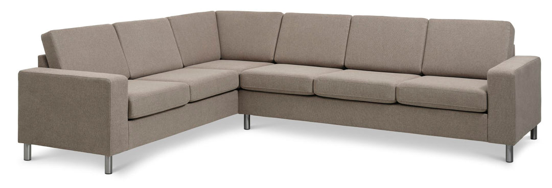 Pan set 7 corner hjørnesofa antelope beige polyester stof og børstet aluminium
