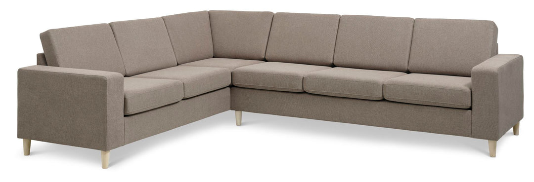 Pan set 7 corner hjørnesofa antelope beige polyester stof og natur træ