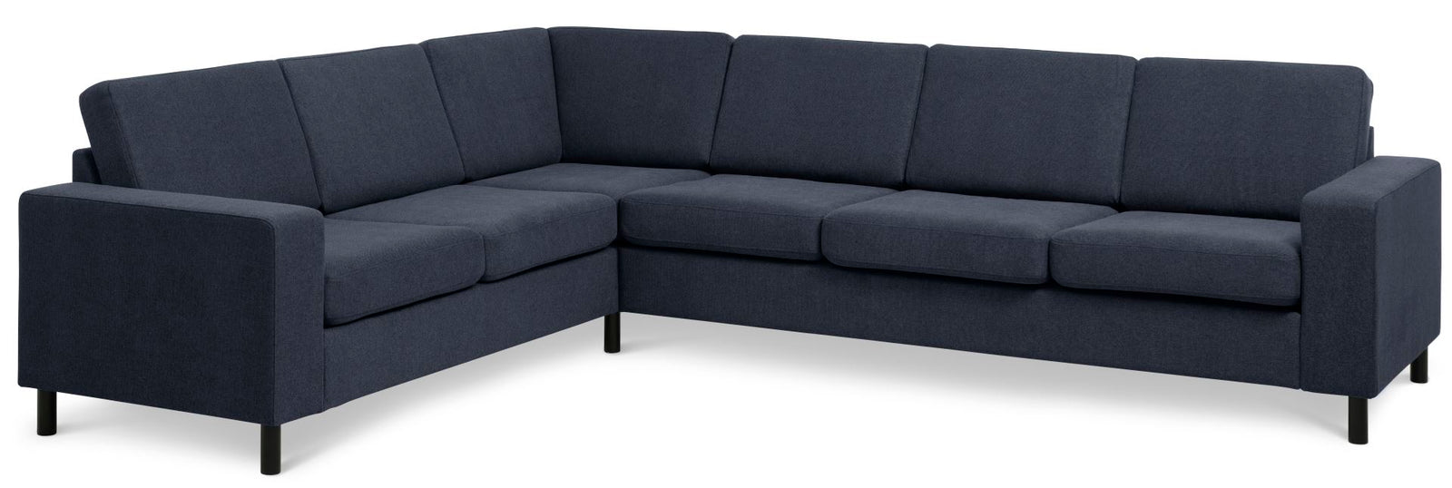 Produktbillede af Pan set 7 corner hjørnesofa blå polyester stof og sort træ i premium kvalitet
