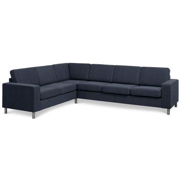 Produktbillede af Pan set 7 corner hjørnesofa blå polyester stof og børstet aluminium i premium kvalitet