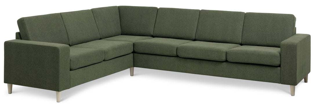 Pan set 7 corner hjørnesofa vinter mosgrøn polyester stof og natur træ