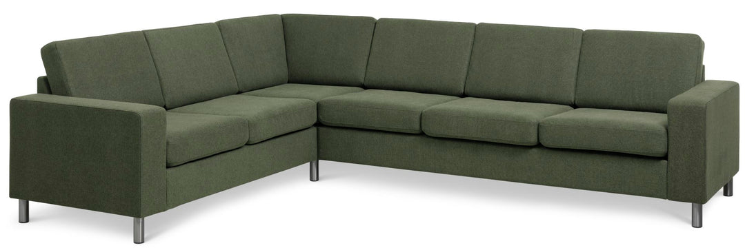 Produktbillede af Pan set 7 corner hjørnesofa vinter mosgrøn polyester stof og børstet aluminium i premium kvalitet