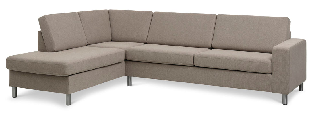 Pan set 2 OE left sofa med chaiselong antelope beige polyester stof og børstet aluminium