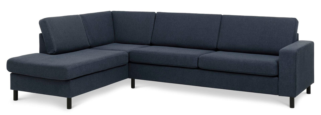 Produktbillede af Pan set 2 OE left sofa med chaiselong blå polyester stof og sort træ i premium kvalitet