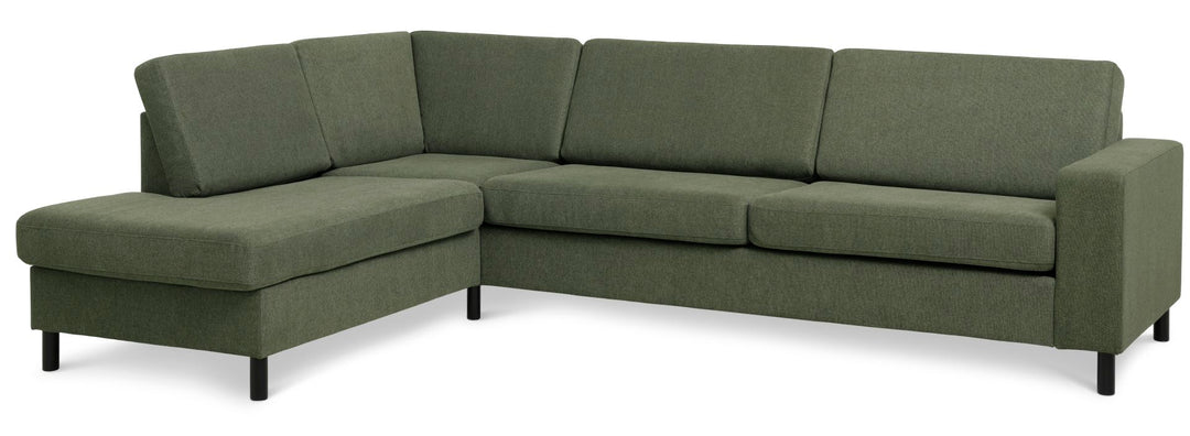 Pan set 2 OE left sofa med chaiselong vinter mosgrøn polyester stof og sort træ