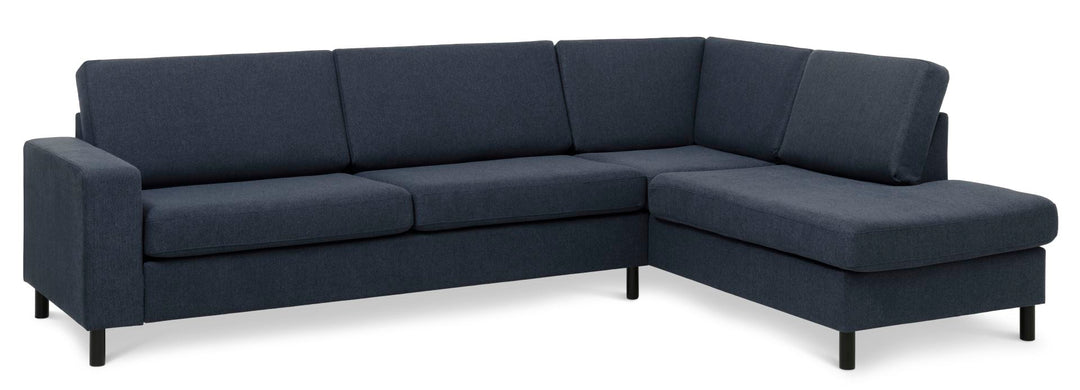 Pan set 3 OE right sofa med chaiselong blå polyester stof og sort træ