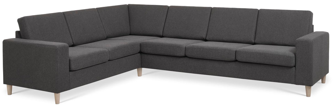 Produktbillede af Pan set 7 corner hjørnesofa antracitgrå polyester stof og natur træ i premium kvalitet