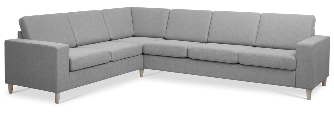 Produktbillede af Pan set 7 corner hjørnesofa grå polyester stof og natur træ i premium kvalitet
