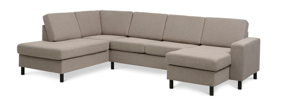 Produktbillede af Pan set 4 U OE left sofa med chaiselong antelope beige polyester stof og sort træ i premium kvalitet