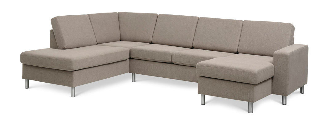 Pan set 4 U OE left sofa med chaiselong antelope beige polyester stof og børstet aluminium
