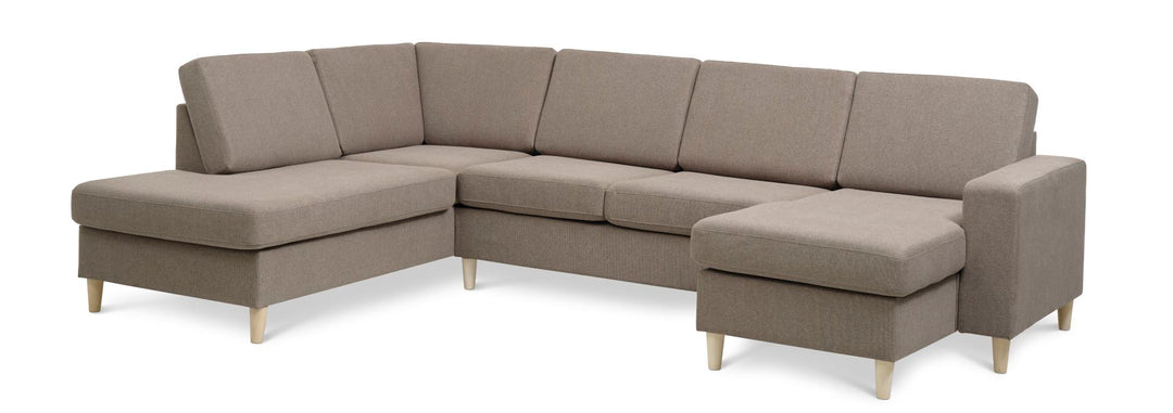 Pan set 4 U OE left sofa med chaiselong antelope beige polyester stof og natur træ