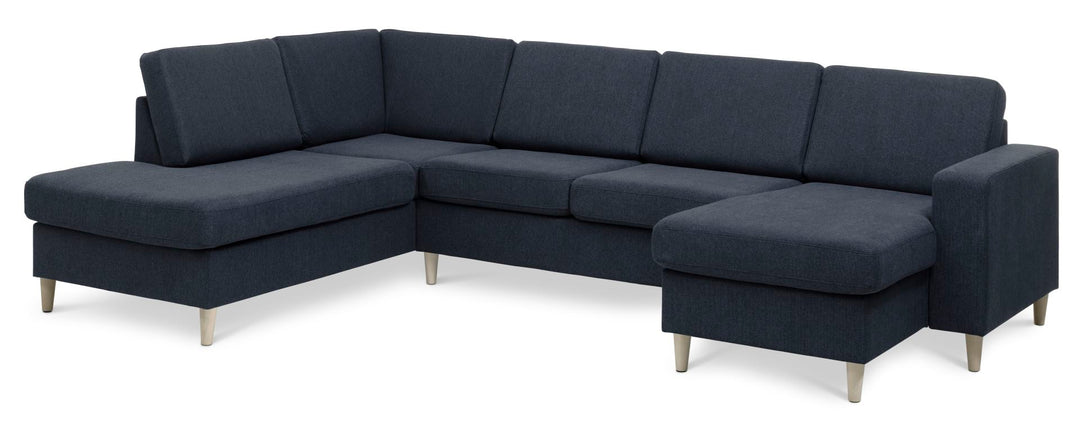 Produktbillede af Pan set 4 U OE left sofa med chaiselong blå polyester stof og natur træ i premium kvalitet