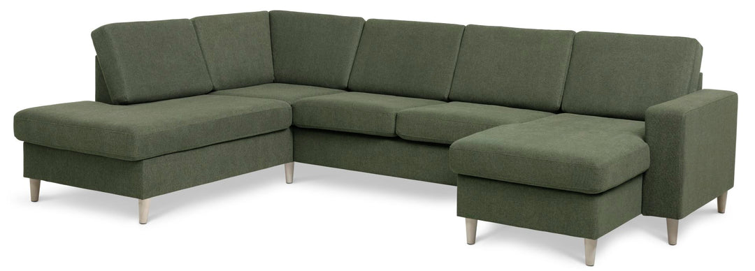 Pan set 4 U OE left sofa med chaiselong vinter mosgrøn polyester stof og natur træ