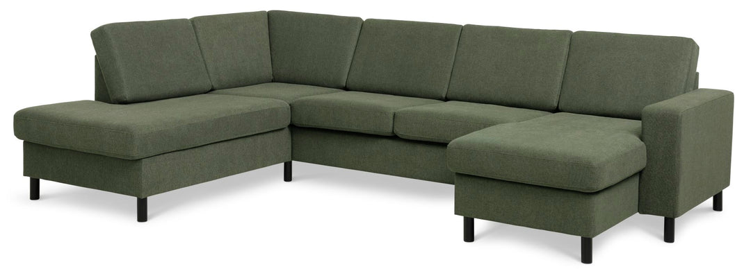 Produktbillede af Pan set 4 U OE left sofa med chaiselong vinter mosgrøn polyester stof og sort træ i premium kvalitet