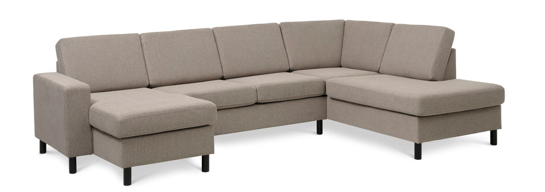 Pan set 5 U OE right sofa med chaiselong antelope beige polyester stof og sort træ