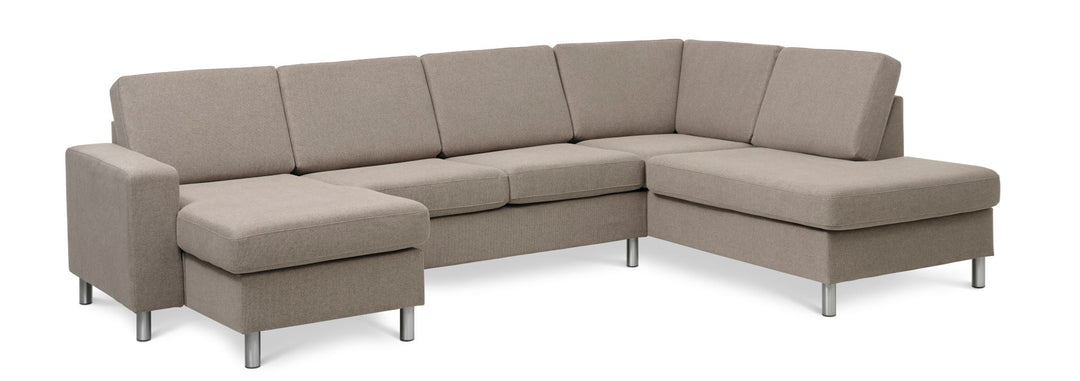 Pan set 5 U OE right sofa med chaiselong antelope beige polyester stof og børstet aluminium