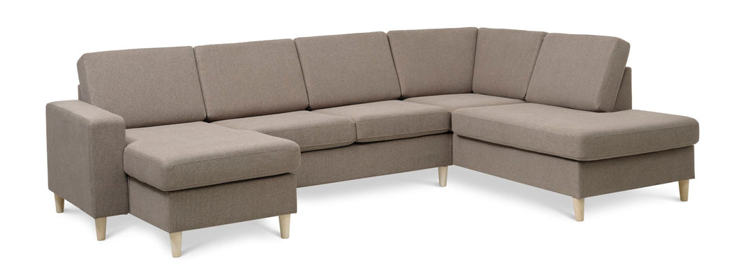 Pan set 5 U OE right sofa med chaiselong antelope beige polyester stof og natur træ