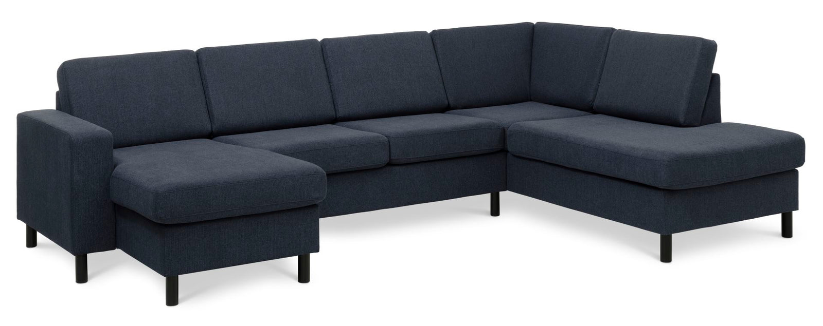 Produktbillede af Pan set 5 U OE right sofa med chaiselong blå polyester stof og sort træ i premium kvalitet
