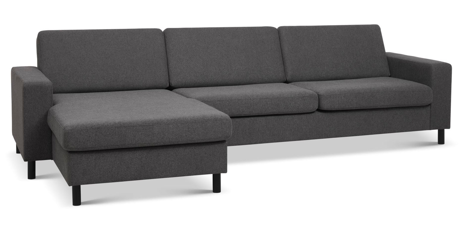 Produktbillede af Pan set 8 3D XL sofa m. chaiselong antracitgrå polyester stof og sort træ i premium kvalitet