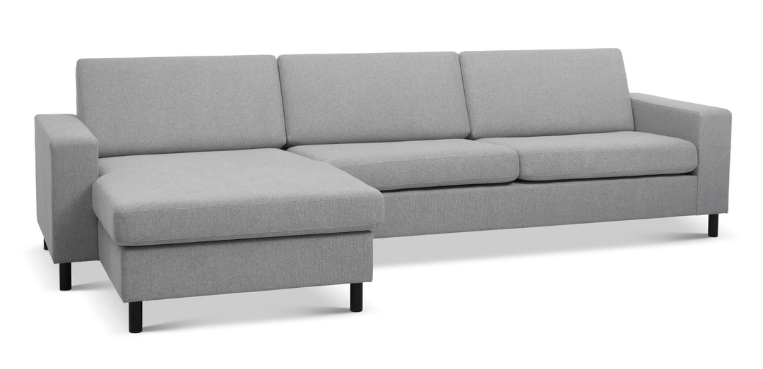 Produktbillede af Pan set 8 3D XL sofa m. chaiselong grå polyester stof og sort træ i premium kvalitet