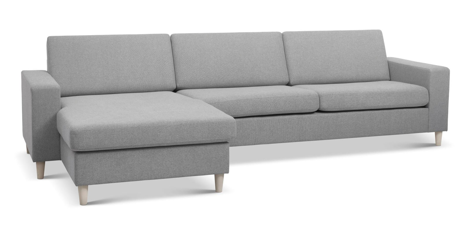 Produktbillede af Pan set 8 3D XL sofa m. chaiselong grå polyester stof og natur træ i premium kvalitet
