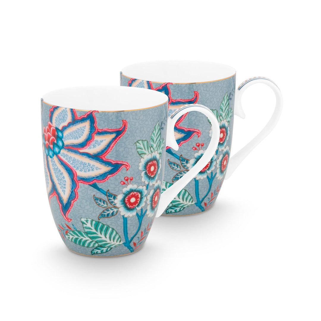 Pip studio PIP Studio Flower Festival krus 35 cl 2-pak, blå ❤ frontbillede (Krus & Kopper)