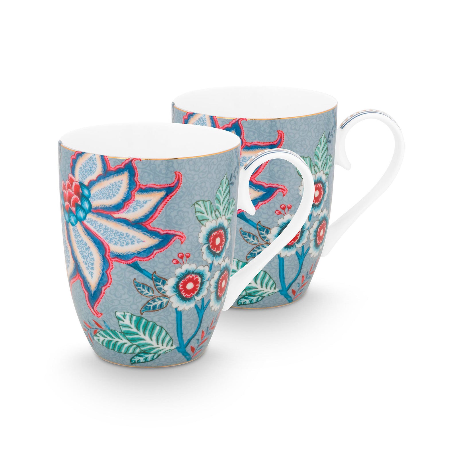 Pip studio PIP Studio Flower Festival krus 35 cl 2-pak, blå ❤ frontbillede (Krus & Kopper)