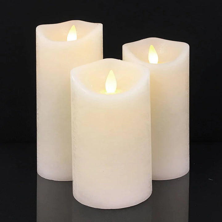 LED blok stearinlys RUSTIK 3 stk. 10/12,5/15 cm m/3D flamme (flere farver) Hvid