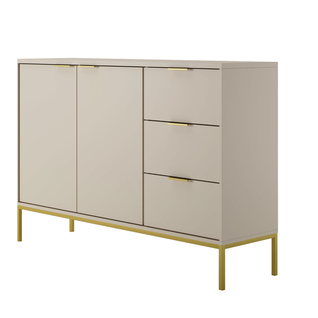 KOCOT Austin kommode m. 2 låger 2 hylder og 3 skuffer cashmere lamineret spånplade og guld stål