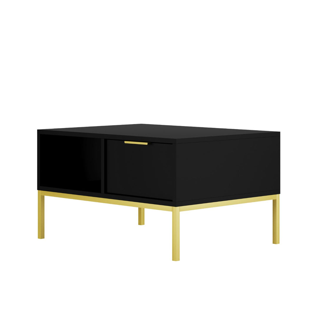 KOCOT Austin sofabord m. 1 åben hylde og 2 skuffer sort lamineret spånplade og guld stål 100x60
