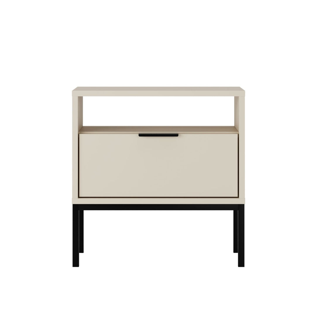 KOCOT Austin natbord m. 1 åben hylde 1 skuffe cashmere lamineret spånplade og sort stål 55x33