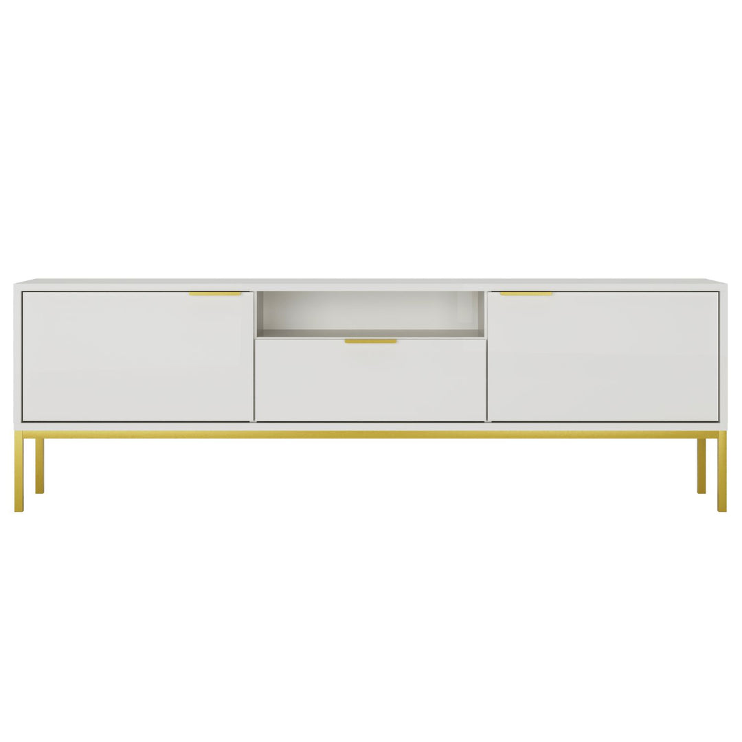 KOCOT Austin TV-bord 175 m. 2 låger 1 hylde 1 skuffe hvid laminat og guld stål 175x33