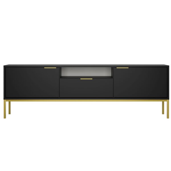 KOCOT Austin TV-bord 175 m. 2 låger 1 hylde 1 skuffe sort laminat og guld stål 175x33
