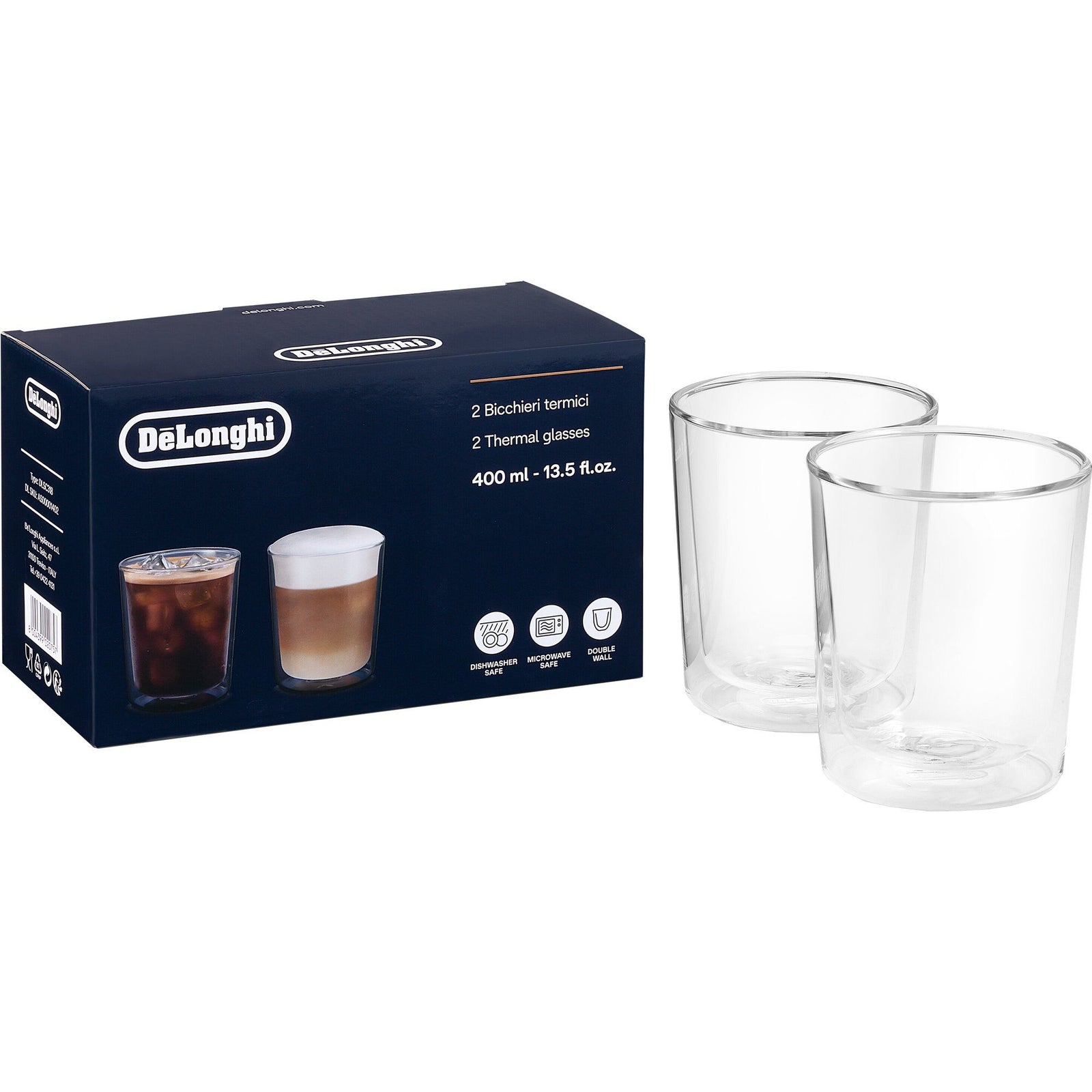 Delonghi Delonghi Dobbeltvæggede Termoglas 400 ml, 2-pak – vinkelbillede (Glas)