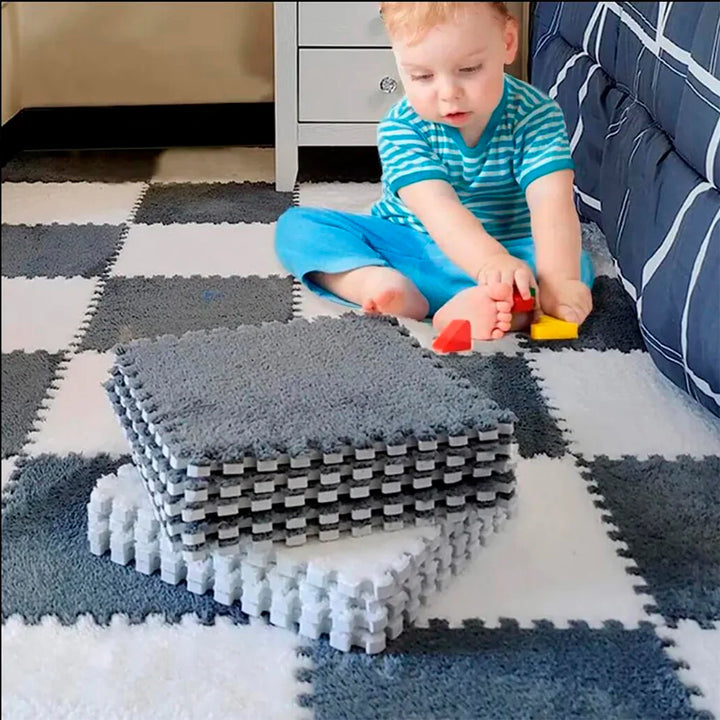 Legegulv 9 farverige brikker til Børneværelset Hvid/Grå