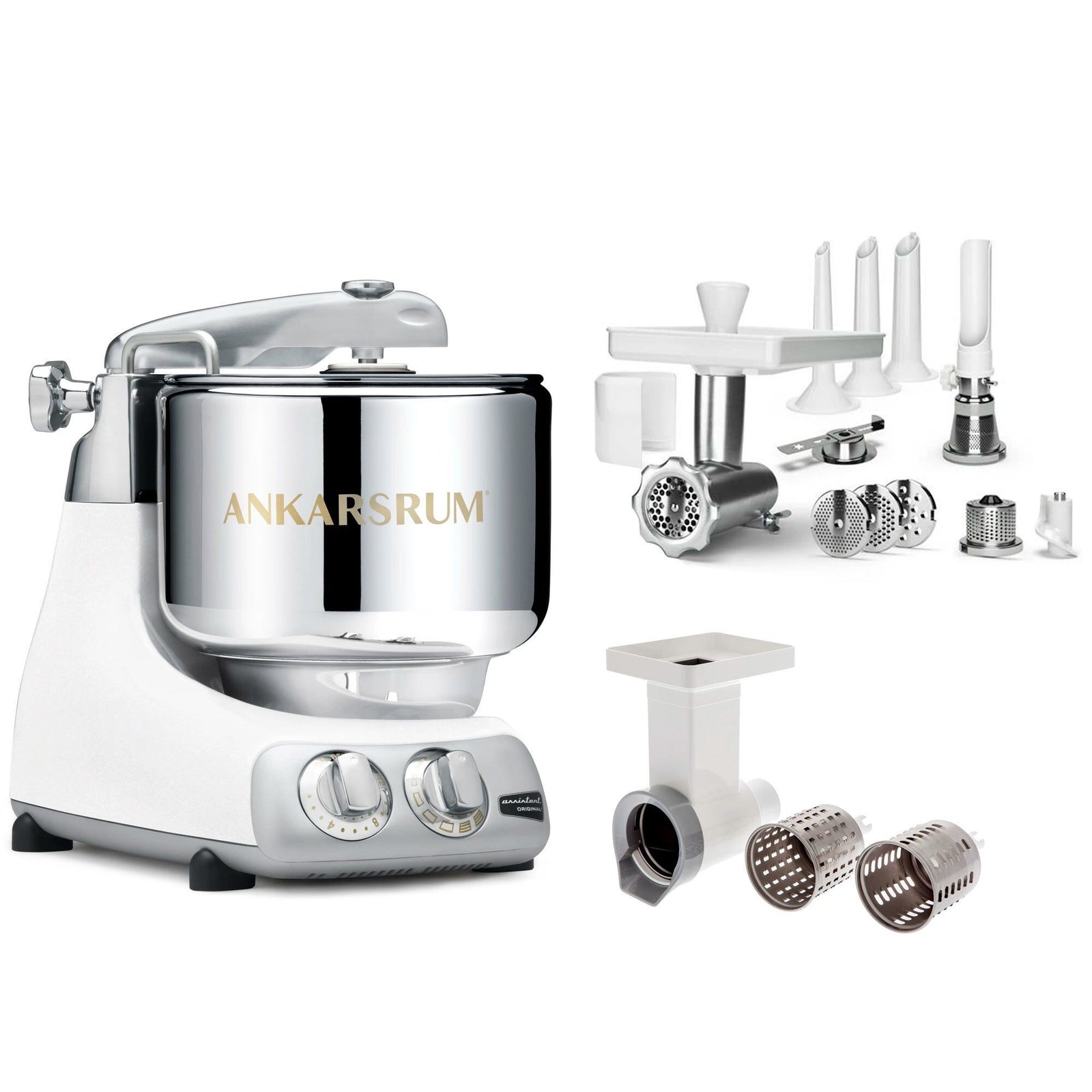 Ankarsrum Ankarsrum Assistent Røremaskine, large tilbehørspakke, glossy white – produktfoto (Røremaskiner)