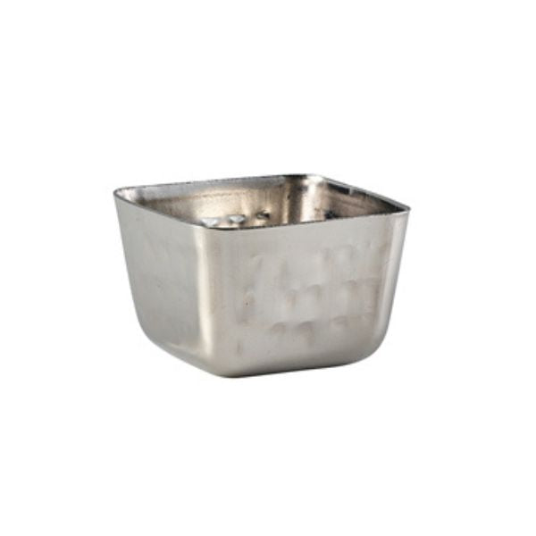 Produktbillede af Rustfrit Stål Firkantet Hammeret Skål 71ml Genware på tilbud i brug